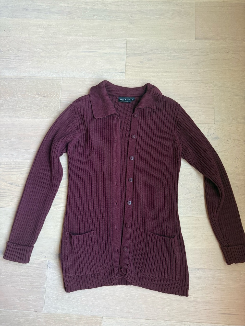 KappAl Vintage Ribbed Button-Up Cardigan Sweater - Burgundy